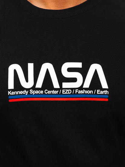 T-shirt da uomo in cotone nero con stampa Bolf 14749