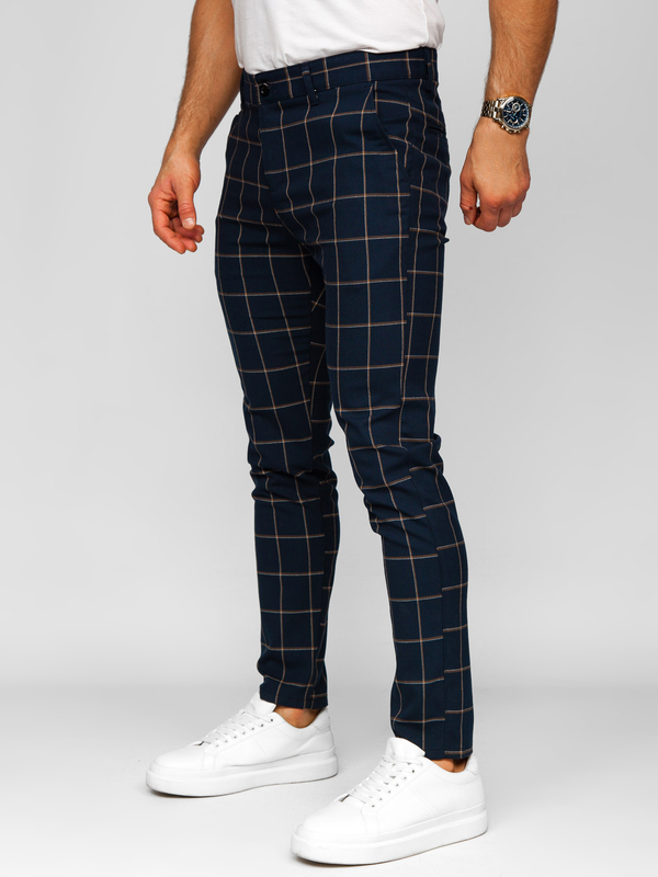 Uomo Pantaloni eleganti a quadri Blu scuro Bolf 184177