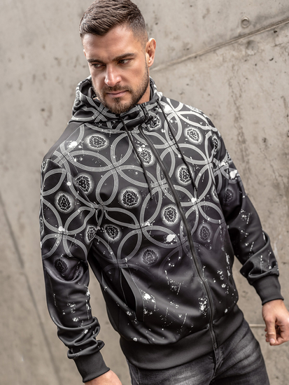 Felpa a zip con cappuccio da uomo nera Bolf 27B8122A