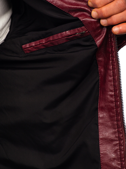 Giacca in pelle tipo biker da uomo bordò Bolf 2002