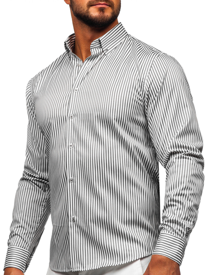 Camicia a righe a maniche lunghe da uomo grigia Bolf 22731