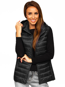Gilet trapuntato con cappuccio da donna nero Bolf 23039