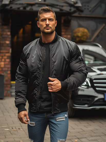 Giacca mezza stagione tipo bomber da uomo nera Bolf AK95A