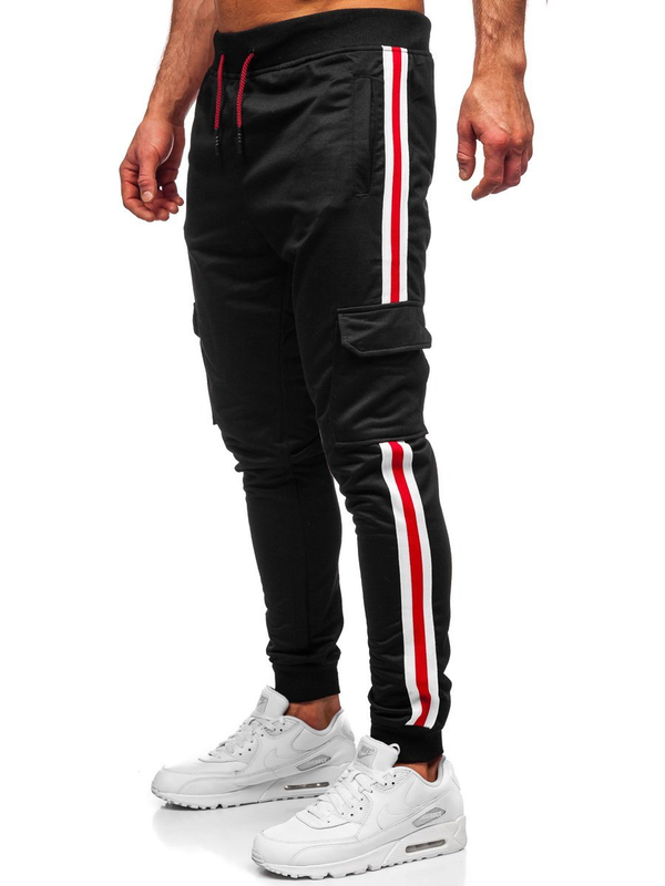 Pantaloni jogger di tuta tipo cargo da uomo neri Bolf YLB88018