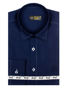Camicia elegante a manica lunga da uomo blu Bolf 4719