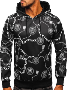 Felpa con cappuccio e stampa da uomo nero Bolf HM336
