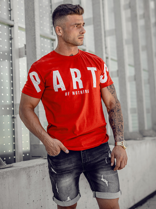 T-shirt da uomo in cotone rosso con stampa Bolf 1180A