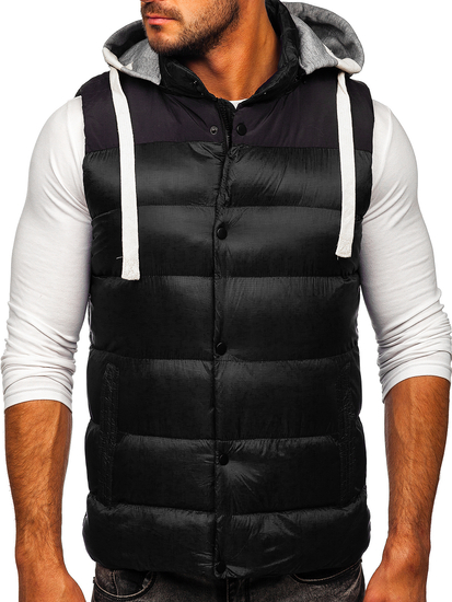 Gilet trapuntato da uomo con cappuccio in colore nero Bolf 13078