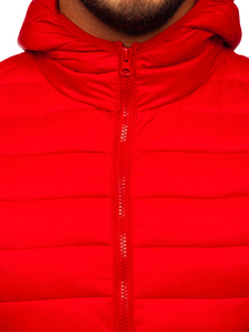 Gilet trapuntato da uomo con cappuccio in colore rosso Bolf LY36