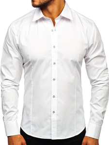 Camicia elegante da uomo bianca a maniche lunghe Bolf 1703