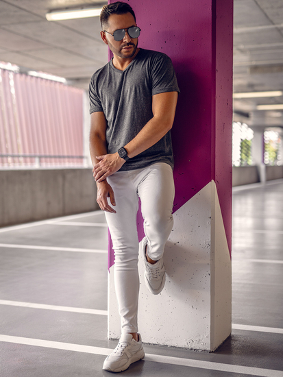 Maglietta a maniche lunghe con scollo a V, da uomo, color antracite, Bolf 192131A