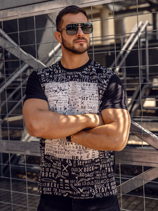 T-shirt da uomo in cotone nero con stampa Bolf 1173A