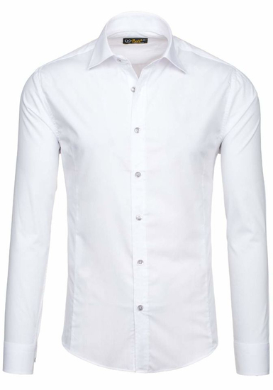 Camicia elegante da uomo bianca a maniche lunghe Bolf 1703