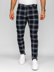 Uomo Pantaloni eleganti a quadri Blu scuro Bolf 184144