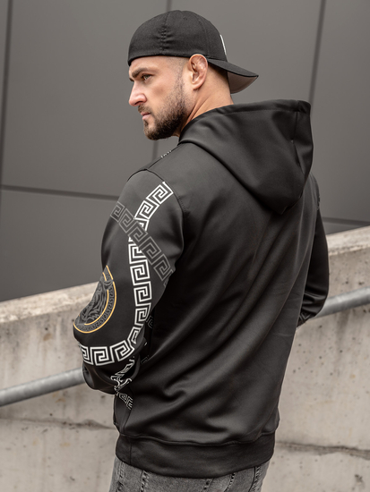 Felpa con cappuccio a canguro stampata da uomo nera Bolf 8B999A