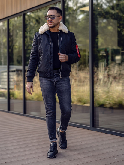 Giacca mezza stagione tipo aviatore da uomo nera Bolf EX1787