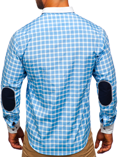 Camicia elegante a quadri a maniche lunghe da uomo celeste Bolf 5737-1
