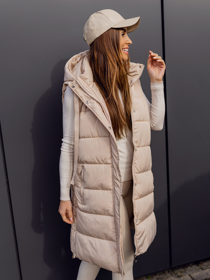 Gilet lungo trapuntato oversize da donna beige Bolf 81276