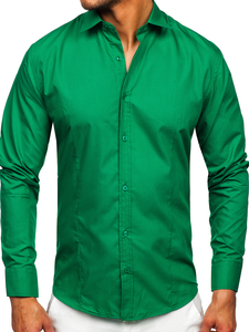 Camicia elegante da uomo verde scuro a maniche lunghe Bolf 1703