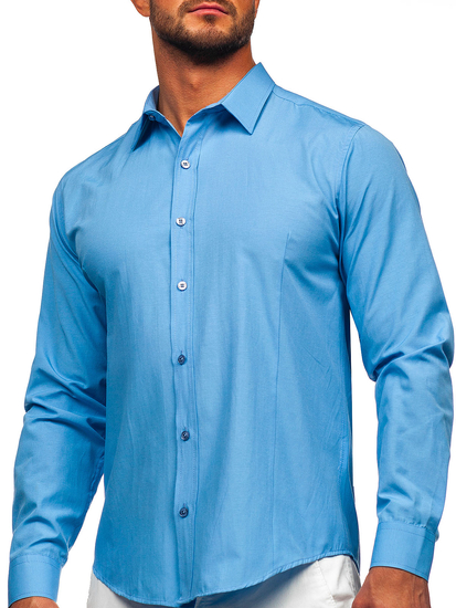 Camicia elegante da uomo azzurra a maniche lunghe Bolf 1703