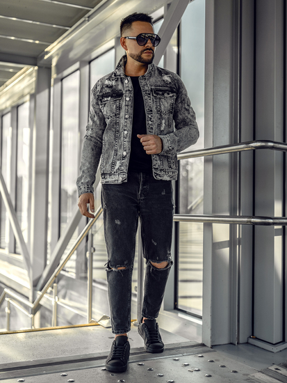 Giacca in jeans da uomo grigia Bolf AK588