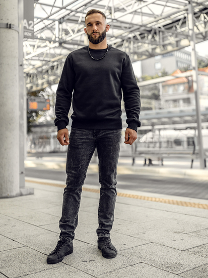 Felpa senza cappuccio da uomo nera Bolf 2001