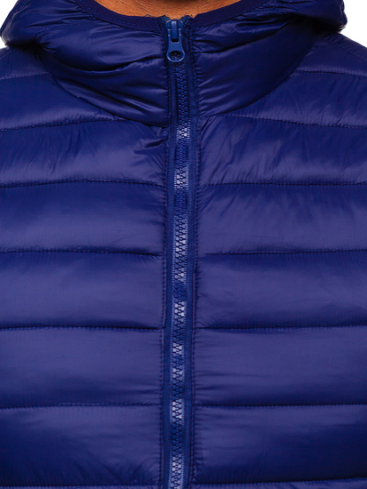 Gilet trapuntato da uomo con cappuccio in colore blu Bolf LY36