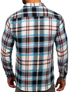 Camicia in flanella a quadri a manica lunga da uomo azzuro-rosa Bolf 22704