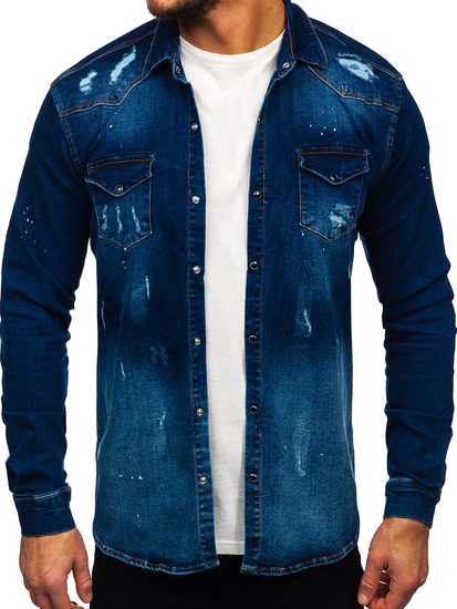 Camicia in denim a manica lunga da uomo blu Bolf R802
