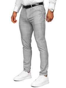 Uomo Pantaloni eleganti a quadri Grigio-Bianco Bolf 0036