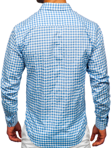 Uomo Camicia vichy a quadri con maniche lunghe Blu Bolf 22747