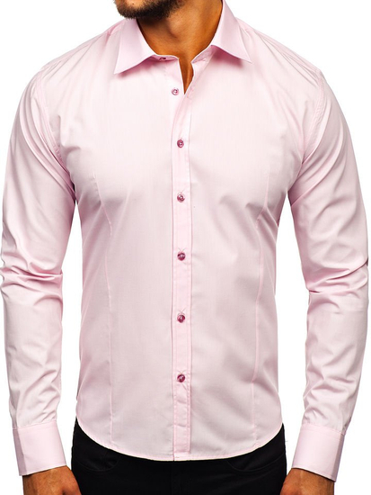 Camicia elegante da uomo rosa a maniche lunghe Bolf 1703