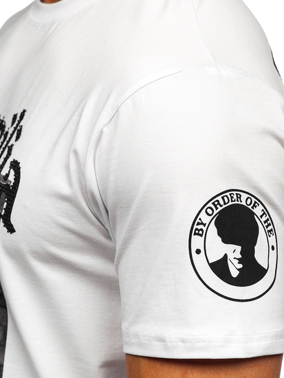 T-shirt con l'apliccazione designer da uomo bianco Bolf 21004