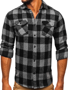 Camicia di flanella a maniche lunghe da uomo grafite Bolf 20723
