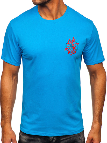 Uomo T-shirt in cotone con stampa Blu Bolf MPO3555
