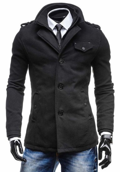 Cappotto monopetto con collo alto da uomo nero Bolf 8853C