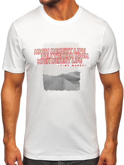 Uomo T-shirt in cotone con stampa Bianco Bolf MPO3465