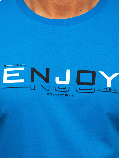 T-shirt in cotone con stampa da uomo celeste Bolf 14739