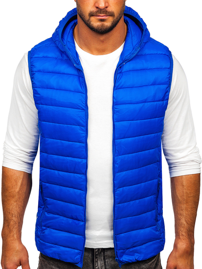 Gilet trapuntato da uomo con cappuccio in colore blu cobalto Bolf LY36