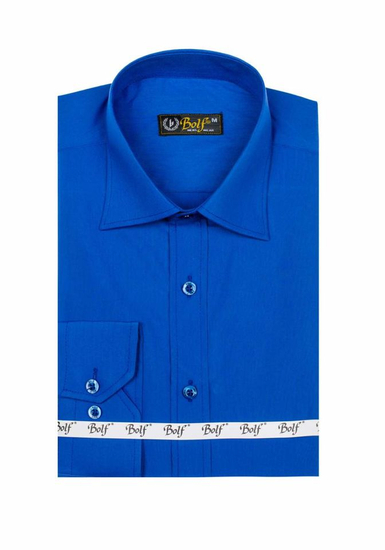 Camicia elegante da uomo blu fiordaliso a maniche lunghe Bolf 1703