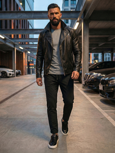 Giacca in pelle tipo aviatore da uomo nero Bolf 11Z8056