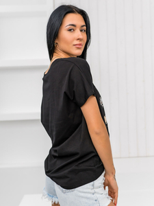 Donna T-shirt stampata Nero Bolf 95T2531