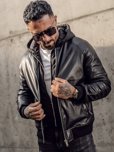 Giacca in pelle tipo bomber da uomo nera Bolf 11Z8004