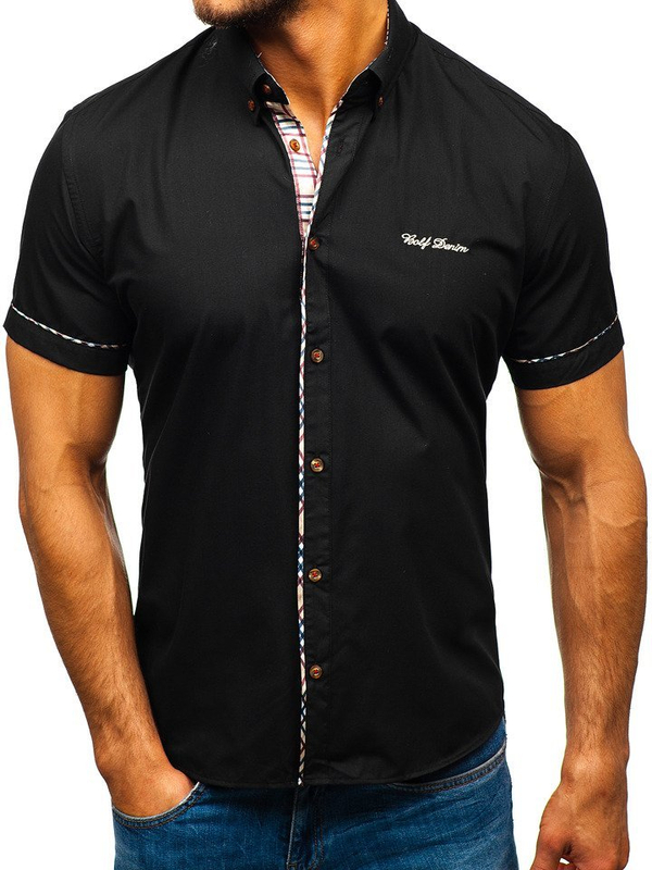 Camicia elegante a manica corta da uomo nera Bolf 5509-1