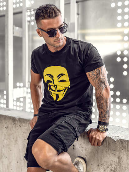 Pantaloncini corti tipo cargo con cintura da uomo neri Bolf MP0109NA