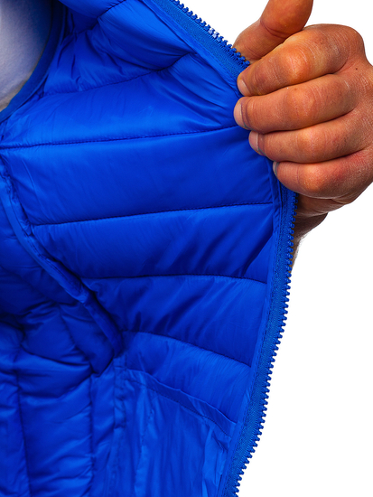 Gilet trapuntato da uomo con cappuccio in colore blu cobalto Bolf LY36