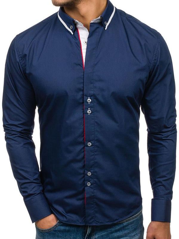 Camicia elegante a manica lunga da uomo blu Bolf 6857