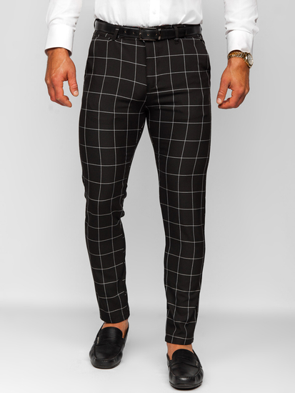 Uomo Pantaloni eleganti a quadri Nero Bolf 0040