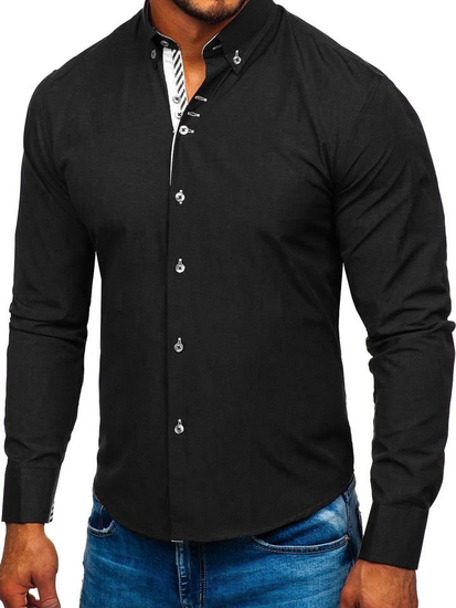 Camicia elegante a manica lunga da uomo nera Bolf 5796-1