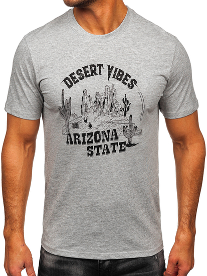 Uomo T-shirt in cotone con stampa Grigio Bolf MPO3483